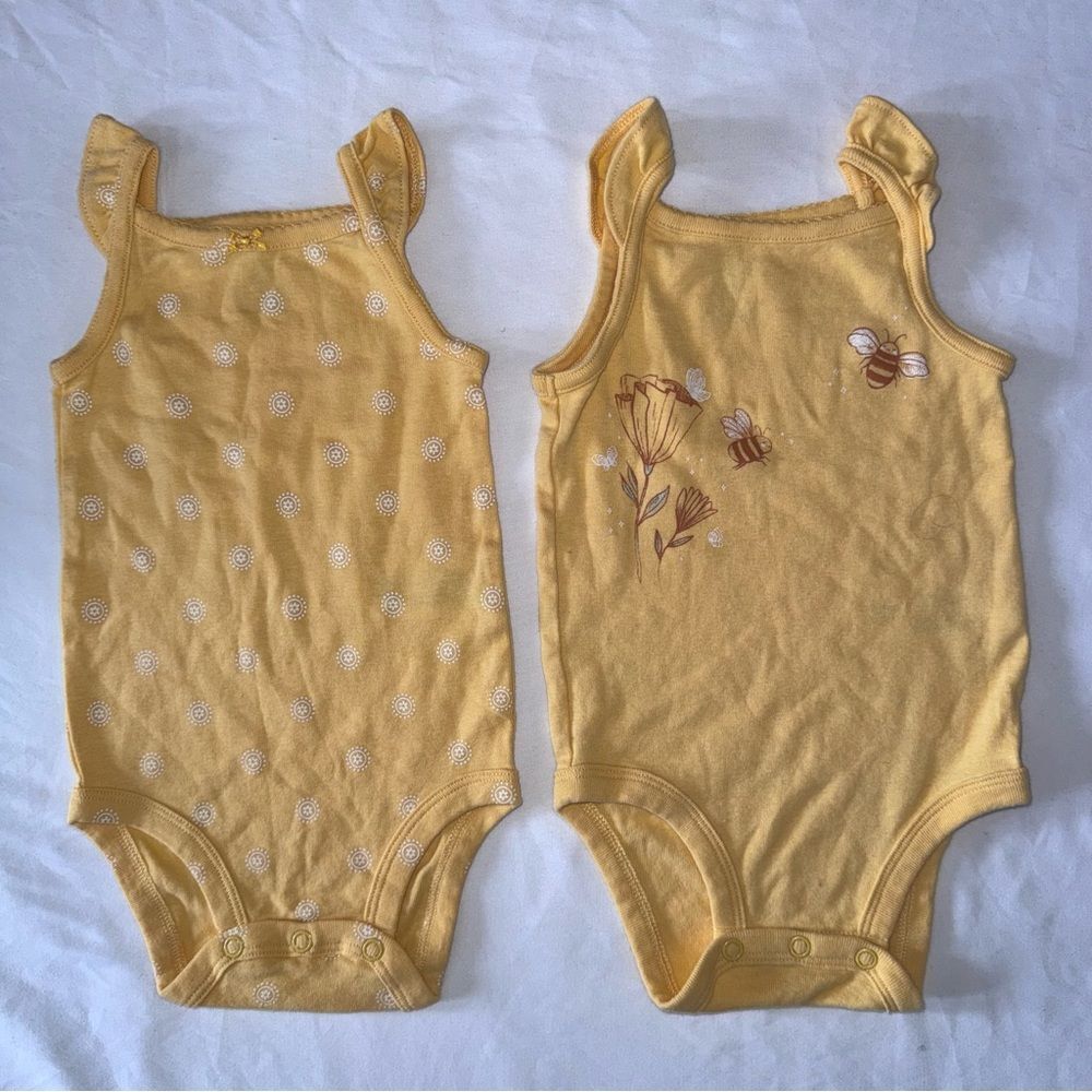 Carters size 6 months Yellow Bee & Floral tank onesies bundle